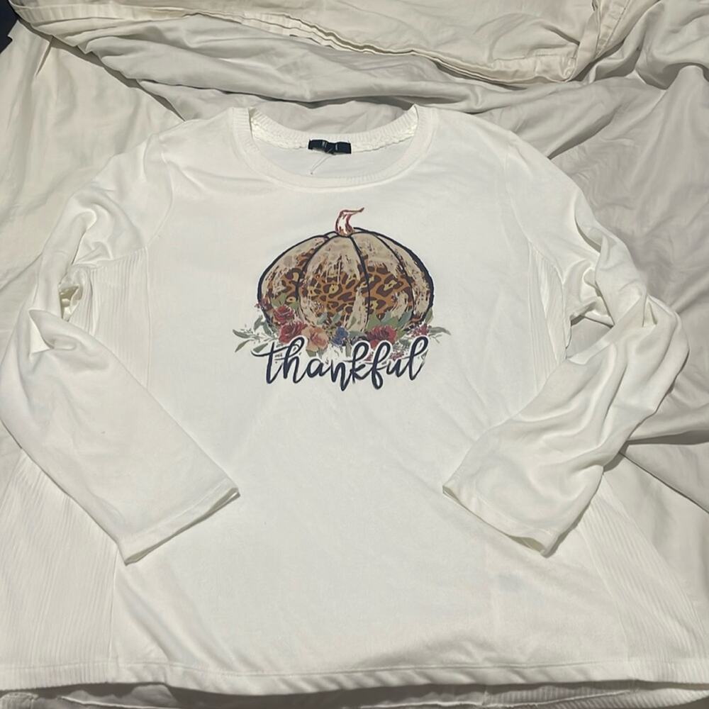 Modern Casuals XXL creamy white pumpkins thankful long sleeve very soft t nwot